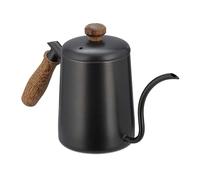 Relaxdays Edelstahl Teekanne mit Holzgriff Tetera, Acero Inoxidable, Asa de Roble, Escala Medidora, 550 ml, Jarra con Tapa, Hervidor Té, Antracita/Marrón