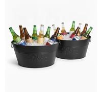Relaxdays, Enfriador de Botellas, Set de 2, Metal, 24 l, para Cava, champán y Vino, con Asas, cubeta XXL, Negro