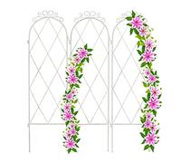 Relaxdays Enrejado, Metal, 3 Celosías, 92 x 27,5 cm Cada Una, Enganches y Piquetas de Inserción, Soporte Plantas, Blanco
