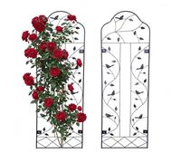 Relaxdays Enrejado para Pared, Set 2, diseño pájaros, Soporte para trepadoras, Acero Negro, 110 x 38 cm