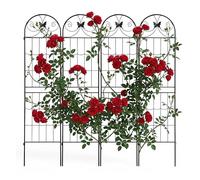 Relaxdays Enrejado, Set de 4, HxB: 220 x 50 cm, Metal, Soporte para trepadoras, jardín, Soporte para Rosales, Negro