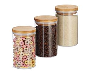 Relaxdays Envases redondos para alimentos, Set de tres botes, Para galletas o cereales, 800ml, 16x9,5 cm, 3 Uds.