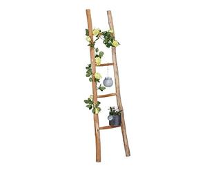 Relaxdays Escalera Decorativa 4 Peldaños, Escalera Colgar Ropa y Toallas, Hogar y Jardín, Madera Castaño, 150cm, Natural
