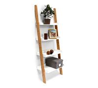 Relaxdays Escalera Estantería, 4 Estantes, Bambú, Salón y Oficina, Librería, 144 x 56 x 34 cm, Marrón Natural y Blanco