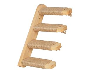 Relaxdays Escalera Gatos Pared, Peldaños Gatitos 4 Escalones, 29x34x22,5 cm, Accesorio Circuito, Madera y Yute, Natural