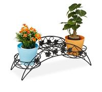 Relaxdays Escalera Plantas, 3 Macetas, Soporte Flores Curvado, Interior y Exterior, Antiguo, Hierro, 21x55x19cm, Negro