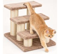 Relaxdays Escalera para Gatos y Perros de 3 Peldaños, Beige | Escalón con Postes de Sisal Hasta 50 kg, Peluche, 34 x 45 x 35 cm