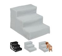 Relaxdays Escalera para Perro Pequeño o Grande, 3 Peldaños, Cama y Sofá, Forro de Tela, Interiores, 30x35x45 cm, Gris, Poliéster, 30 x 35 x 45 cm