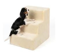 Relaxdays Escalera para Perros, 3 peldaños, 36,5×35×45 cm, Carga 50 kg, Funda extraíble, rampa Cama/sofá, Beige