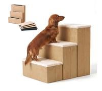 Relaxdays Escalera para Perros, 3 peldaños, con almacenaje, 48x40x54 cm, Plegable y tapizada, para Cama/sofá, Beige