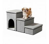 Relaxdays Escalera para Perros, 3 peldaños, Cueva y almacenaje, 43×75×33 cm, Plegable, rampa Cama/sofá, Gris Claro