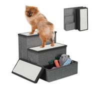 Relaxdays Escalera para Perros 3 Peldaños, Escalones Mascotas con Almacenaje, 39 x 40 x 49 cm, Plegable, Gris/Blanco, Poliéster
