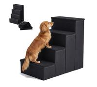 Relaxdays Escalera para Perros, 4 peldaños, almacenaje, 65x40x70 cm, Plegable, tapizada, rampa Cama/sofá, Negra