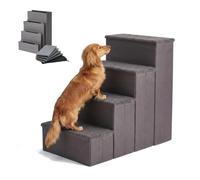 Relaxdays Escalera para Perros 4 peldaños con almacenaje, 65x40x70 cm, Plegable y tapizada, rampa para Cama y sofá, Gris