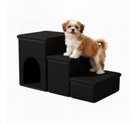 Relaxdays Escalera para Perros Plegable, 3 peldaños, Cueva y Almacenamiento, 43x75x33 cm, Negro