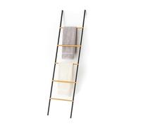 Relaxdays Escalera para Toallas, bambú y Hierro, HBT: 164 x 45 x 2 cm, 5 peldaños, Negro/Natural
