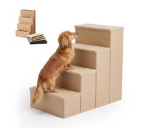 Escalera para Perros Relaxdays, 4 peldaños, con almacenaje, 65 x 40 x 70 cm, Plegable, tapizada, para Cama y sofá, Beige