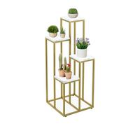 Relaxdays Escalera Plantas, 4 Repisas, 100 x 40 x 40 cm, Estantería Macetas, Acero y MDF, Soporte Flores, Oro y Blanco