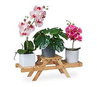 Relaxdays Escalera Plantas, Estantería Macetas, 3 Baldas, para Ventana, Bambú, Soporte Flores, 17x51,5x15 cm, Natural