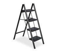 Relaxdays Escalera Plegable, 4 Peldaños, Taburete Ligero de Acero, Resiste hasta 120 kg, 109 x 42 x 84 cm, Negro