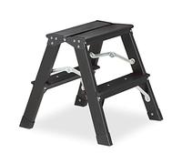 Relaxdays Escalera Plegable, con 2 Peldaños, Taburete de Aluminio para el Hogar, hasta 120 kg, 39 x 38 x 40 cm, Negro