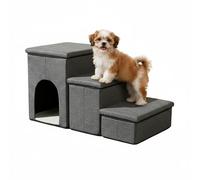 Relaxdays Escalera para Perros Plegable con Cueva y Almacenamiento, 43 x 75 x 33 cm, Gris Oscuro