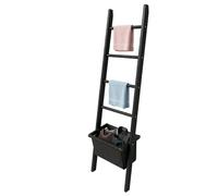 Relaxdays Escalera toallero negra con cesta negro