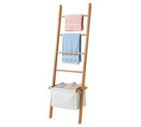 Relaxdays Escalera toallero con cesta beige,marrón claro