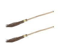 Relaxdays Escoba de Bruja, Set de 2, con Palo, 97 cm, Accesorios de Disfraces Adultos, Halloween, Bambú, Natural