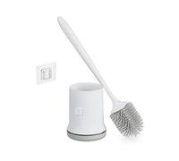 Relaxdays Escobilla Baño con Soporte Pared, Secado Rápido, Portaescobillas WC, Sin Taladrar, Plástico, Blanco y Gris
