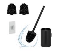 Relaxdays Escobilla Baño, Escobillero de Pared Autoadhesivo, 40,5 x 9 x 10cm, Acero Inoxidable, Plástico, WC Aseo, Negro, 10% 85% 5%, 40 x 9,5 x 10 cm