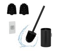 Relaxdays Escobilla Baño, Escobillero de Pared Autoadhesivo, 40,5 x 9 x 10cm, Acero Inoxidable, Plástico, WC Aseo, Negro