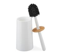 Relaxdays Escobilla para WC, con Escobillero, Plástico y Bambú, Autónomo, Cepillo de Baño con Tapa, Color Blanco