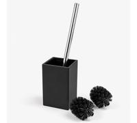 Relaxdays escobilla WC con Soporte, Negra/Plateada | Bambú, mango de acero inoxidable, 2 repuestos, (Al x An x Fon) 37 x 9,5 x 9,5 cm, inserto de plástico extraíble, escobilla WC