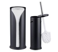 Relaxdays escobilla WC y portarrollos, Set de baño de 2 Piezas, Negro