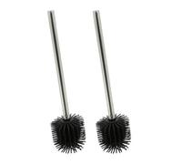 Relaxdays Escobillas Silicona WC Set 2, Antibacterial, Efecto Loto, Cabezal Extraíble, Escobilleros, Negro y Plateado