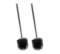 Relaxdays Escobillas Silicona WC Set 2, Antibacterial, Efecto Loto, Cabezal Extraíble, Escobilleros, Negro y Plateado, 36 x 8 cm