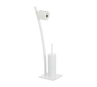 Relaxdays Portarrollos Papel Higiénico y Escobilla, Soporte Rollos WC, Juego de Escobillero, 78 x 29 x 20 cm, Blanco, Acero