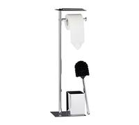 Relaxdays Escobillero Portarrollos de Baño, Hierro Cromado, Plateado-Negro, 66 x 20 x 13 cm
