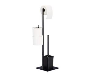 Relaxdays Escobillero Portarrollos, de Pie, para el Baño, 72 x 25 x 20 cm, Portaescobilla de Pie para Inodoro, Negro