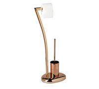 Relaxdays Escobillero Portarrollos de Pie WIMEDO, Acero Inoxidable, Cobre, 75 x 21 x 26 cm