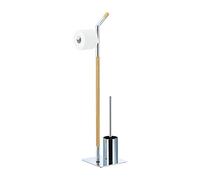 Relaxdays Escobillero Portarrollos, Madera-Metal, Plateado-Beige, 90 x 24 x 20 cm