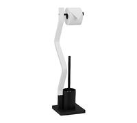 Relaxdays Escobillero Portarrollos WC Zigzag, Soporte de Pie Rollo Baño, Portaescobillas, 75x18,5x18,5cm, Blanco y Negro, Tablero de Fibras, 75 x 18,5 x 18,5 cm Aprox