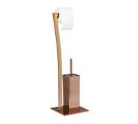 Relaxdays Escobillero Portarrollos de Pie Cuadrado WIMEDO, Acero Inoxidable, Cobre, 71 x 20 x 20 cm