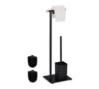 Relaxdays Escobillero y portarrollos bambú y acero marrón claro,negro