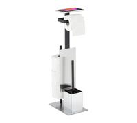 Relaxdays Juego Escobillero Portarrollos Baño, Escobilla WC, Soporte Papel Higiénico, 69x26x18cm, Balda, Negro/Plateado, Acero Inoxidable