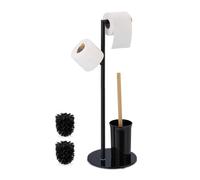 Relaxdays Escobillero y Portarrollos, Escobilla Baño, 2 Soportes Papel Higiénico, WC, 64x27x22cm, Acero, Negro