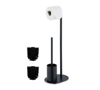 Relaxdays Escobillero y Portarrollos para Baño, Acero Inoxidable, 63x23x17 cm, Escobilla con Soporte Vertical, Negro, Hierro, Gomaespuma
