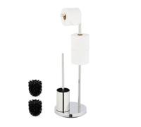 Relaxdays Escobillero y portarrollos para baño negro,plata