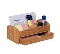 Relaxdays Escritorio, Bambú, Cajón y 3 Espacios, Organizador Sobremesa Oficina, 11 x 27,5 x 15 cm, Natural, 1 Unidad